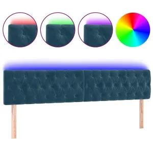 Tăblie de pat cu LED, albastru închis, 180x7x78/88 cm, catifea