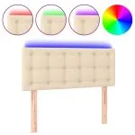 Tăblie de pat cu LED, crem, 90x5x78/88 cm, textil