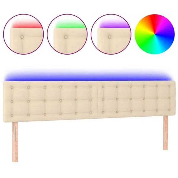 Tăblie de pat cu LED, crem, 200x5x78/88 cm, textil