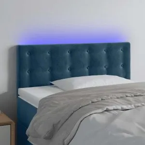 Tăblie de pat cu LED, albastru închis, 100x5x78/88 cm, catifea