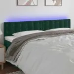 Tăblie de pat cu LED, verde închis, 200x5x78/88 cm, catifea