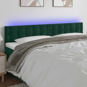 Tăblie de pat cu LED, verde închis, 200x5x78/88 cm, catifea