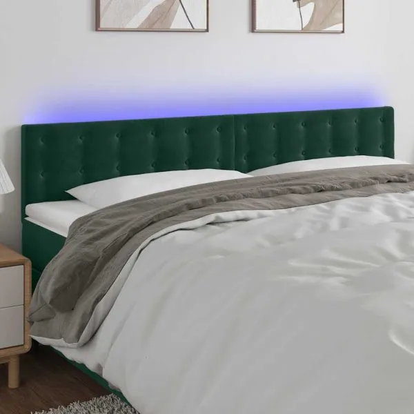 Tăblie de pat cu LED, verde închis, 200x5x78/88 cm, catifea