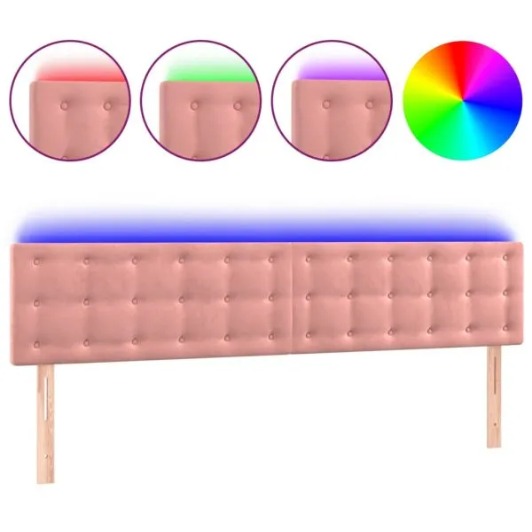 Tăblie de pat cu LED, roz, 200x5x78/88 cm, catifea