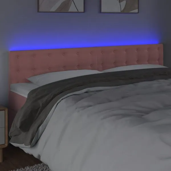 Tăblie de pat cu LED, roz, 200x5x78/88 cm, catifea