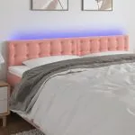 Tăblie de pat cu LED, roz, 200x5x78/88 cm, catifea