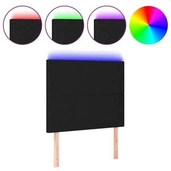 Tăblie de pat cu LED, negru, 80x5x118/128 cm, textil