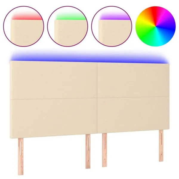 Tăblie de pat cu LED, crem, 160x5x118/128 cm, textil