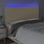Tăblie de pat cu LED, crem, 160x5x118/128 cm, textil