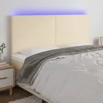 Tăblie de pat cu LED, crem, 160x5x118/128 cm, textil