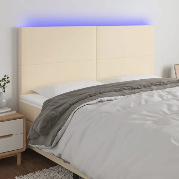 Tăblie de pat cu LED, crem, 160x5x118/128 cm, textil