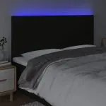 Tăblie de pat cu LED, negru, 180x5x118/128 cm, textil