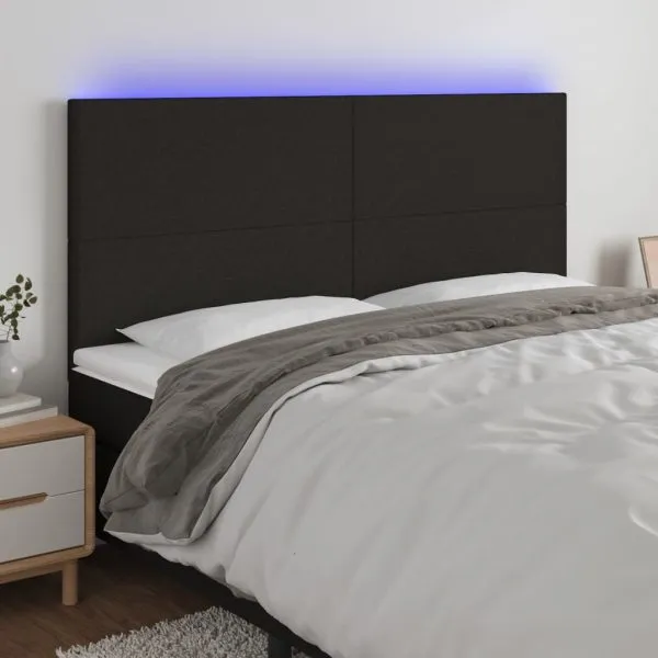 Tăblie de pat cu LED, negru, 180x5x118/128 cm, textil