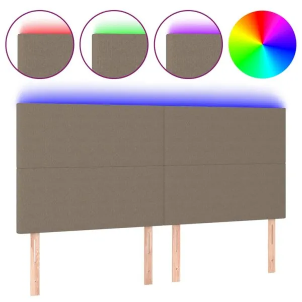Tăblie de pat cu LED, gri taupe, 180x5x118/128 cm, textil