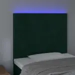 Tăblie de pat cu LED, verde închis, 90x5x118/128 cm, catifea