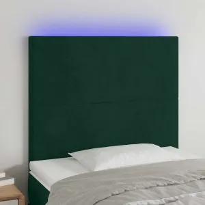 Tăblie de pat cu LED, verde închis, 90x5x118/128 cm, catifea