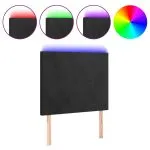Tăblie de pat cu LED, negru, 100x5x118/128 cm, catifea
