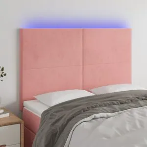 Tăblie de pat cu LED, roz, 144x5x118/128 cm, catifea