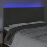Tăblie de pat cu LED, gri închis, 180x5x118/128 cm, catifea