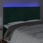 Tăblie de pat cu LED, verde închis, 180x5x118/128 cm, catifea