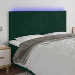 Tăblie de pat cu LED, verde închis, 180x5x118/128 cm, catifea