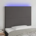 Tăblie de pat cu LED, gri, 100x5x118/128 cm, piele ecologică
