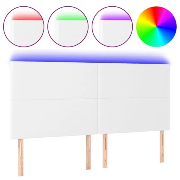 Tăblie de pat cu LED, alb, 180x5x118/128 cm, piele ecologică