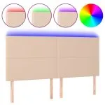 Tăblie de pat cu LED, cappuccino, 180x5x118/128 cm, piele eco