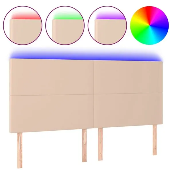 Tăblie de pat cu LED, cappuccino, 180x5x118/128 cm, piele eco