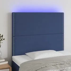 Tăblie de pat cu LED, albastru, 80x5x118/128 cm, textil