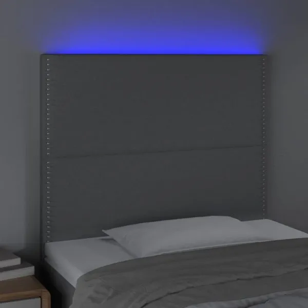 Tăblie de pat cu LED, gri deschis, 90x5x118/128 cm, textil