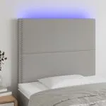 Tăblie de pat cu LED, gri deschis, 90x5x118/128 cm, textil