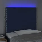 Tăblie de pat cu LED, albastru, 90x5x118/128 cm, textil
