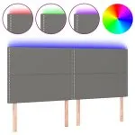 Tăblie de pat cu LED, gri închis, 160x5x118/128 cm, textil