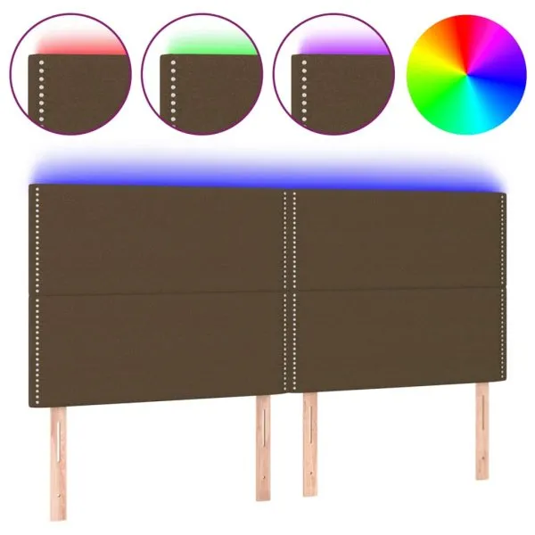 Tăblie de pat cu LED, maro închis, 160x5x118/128 cm, textil