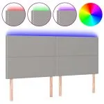 Tăblie de pat cu LED, gri deschis, 180x5x118/128 cm, textil