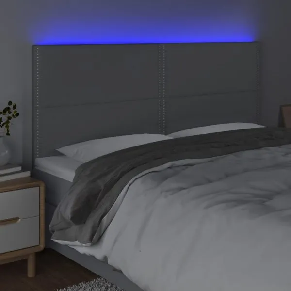 Tăblie de pat cu LED, gri deschis, 180x5x118/128 cm, textil