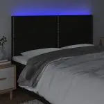 Tăblie de pat cu LED, negru, 180x5x118/128 cm, textil