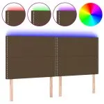 Tăblie de pat cu LED, maro închis, 200x5x118/128 cm, textil
