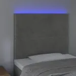 Tăblie de pat cu LED, gri deschis, 80x5x118/128 cm, catifea