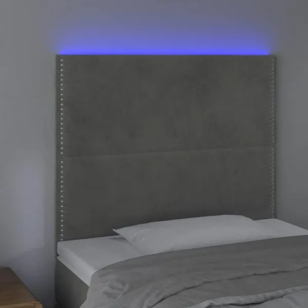 Tăblie de pat cu LED, gri deschis, 80x5x118/128 cm, catifea