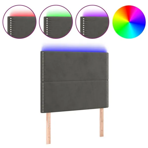 Tăblie de pat cu LED, gri închis, 90x5x118/128 cm, catifea
