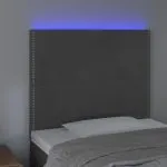 Tăblie de pat cu LED, gri închis, 90x5x118/128 cm, catifea