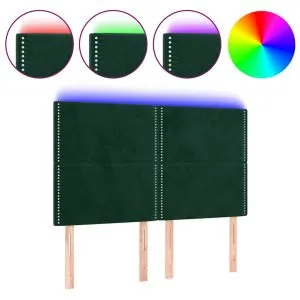 Tăblie de pat cu LED, verde închis, 144x5x118/128 cm, catifea