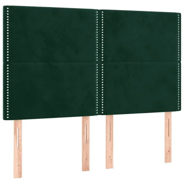 Tăblie de pat cu LED, verde închis, 144x5x118/128 cm, catifea