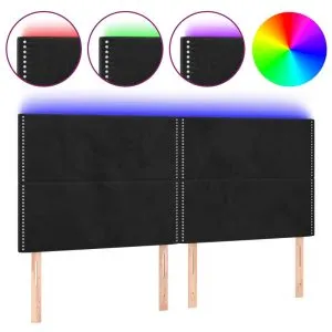 Tăblie de pat cu LED, negru, 160x5x118/128 cm, catifea