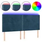 Tăblie de pat cu LED, albastru închis, 160x5x118/128cm, catifea
