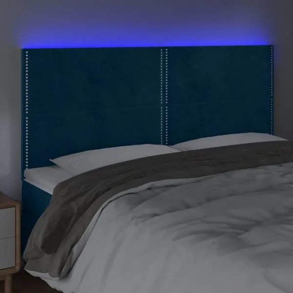 Tăblie de pat cu LED, albastru închis, 160x5x118/128cm, catifea