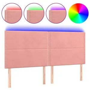 Tăblie de pat cu LED, roz, 180x5x118/128 cm, catifea