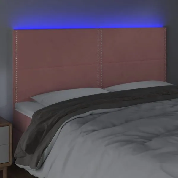 Tăblie de pat cu LED, roz, 180x5x118/128 cm, catifea